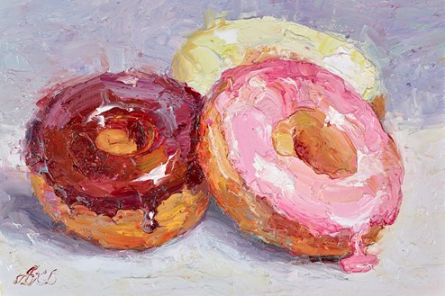 Glazed Ring Doughnuts II by Lana Okiro - Original Painting on Board